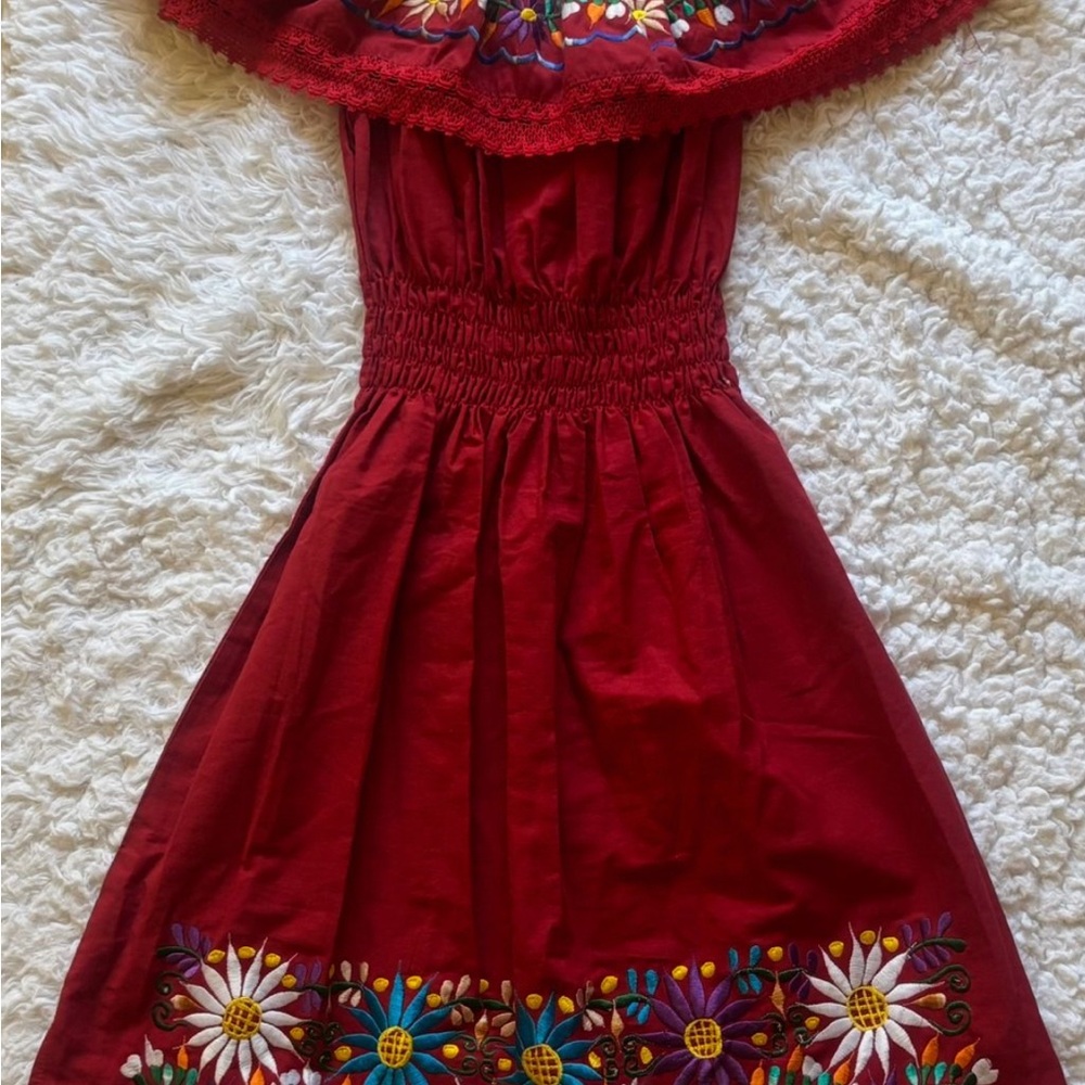 Embroidered Red Kids Dress